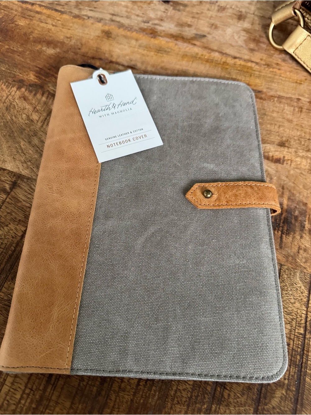 Hearth & Hand Taupe Canvas Notebook Cover with Tan  Leather Accent NWT